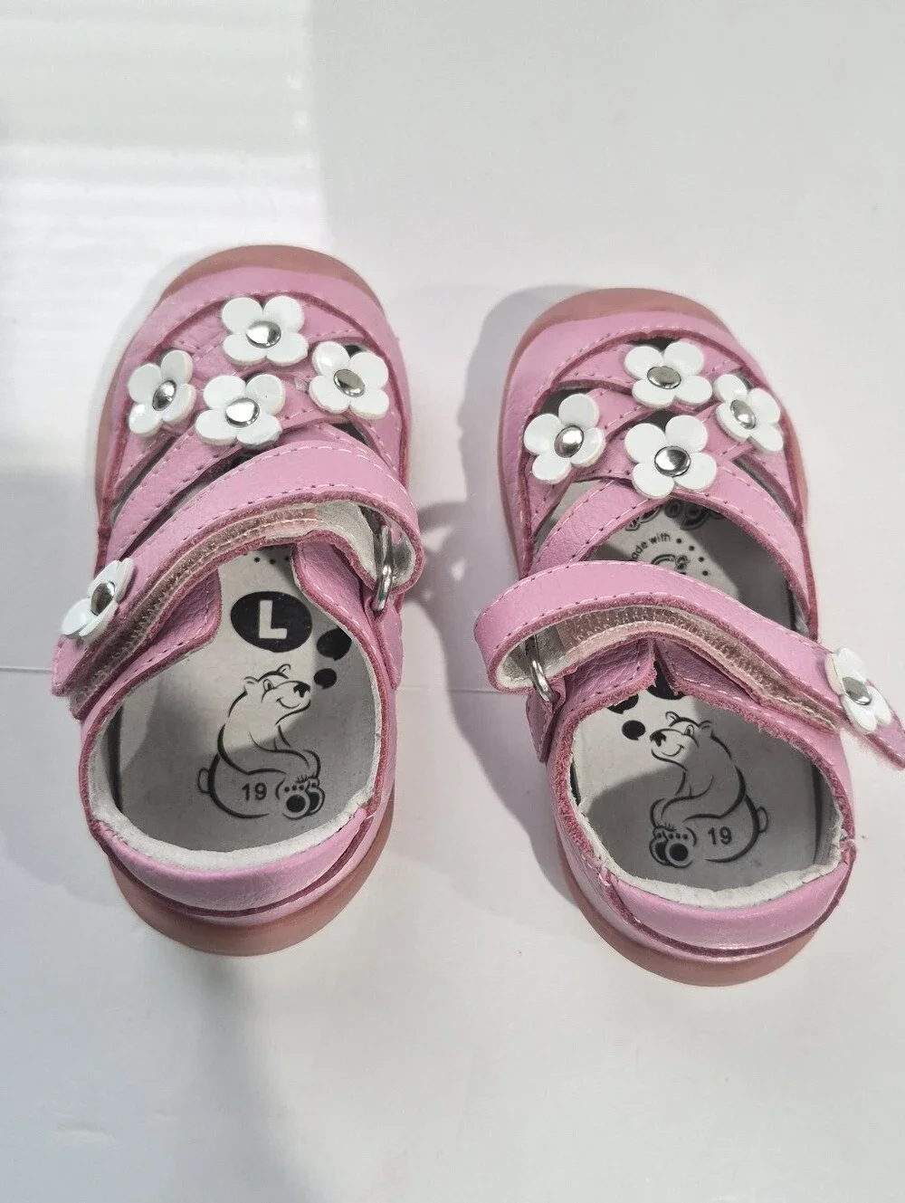 pediped Pink Toddler Mary Jane Shoes with White Flower Accents Size 4-4.5 US